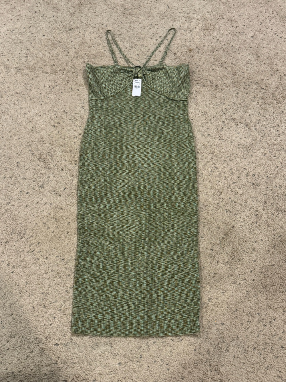 Express Olive Green Knit Midi Dress with Spaghetti Straps